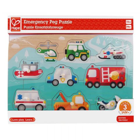Hape Happy Puzzles Ξύλινο Παζλ Οχήματα Emergency Peg  / Ξύλινα Παιχνίδια   
