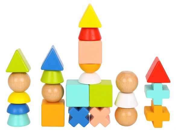 Tooky Toy :: WOODEN STACKING GAME WITH SHAPES & CARDS 