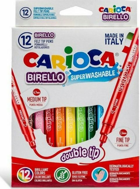 Carioca Birello Double Tip Πλενόμενοι Μαρκαδόροι Ζωγραφικής Λεπτοί με Διπλή Μύτη σε 12 Χρώματα  / Μπογιές   
