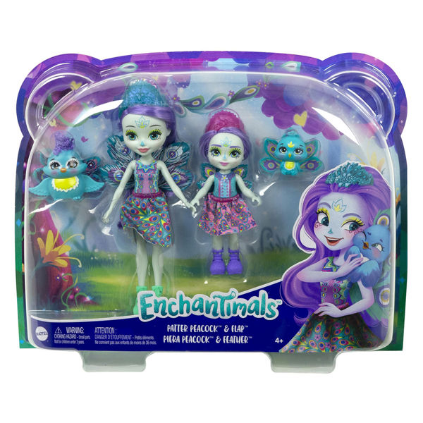 ENCHANTIMALS DOLL AND BROTHER - PATTER PEACOCK & FLAP (#HCF83) 
