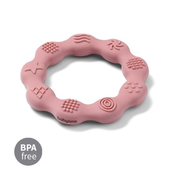  BabyOno: Soft silicone chew - Ring pink 