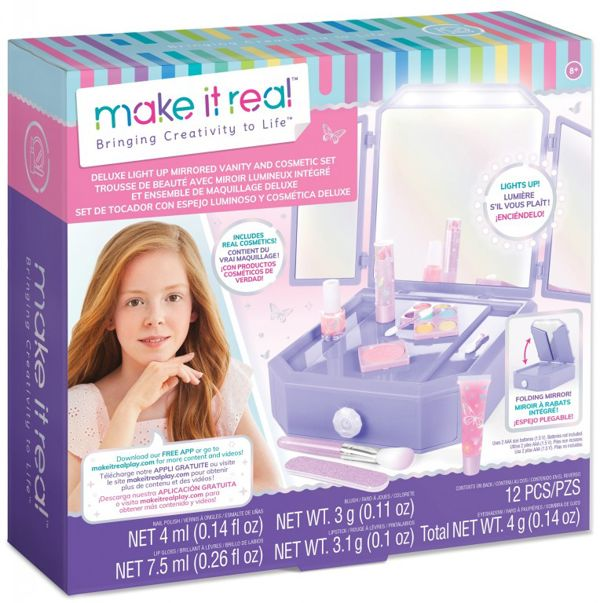 Make it Real - Beauty | Deluxe Light up Mirrored Vanity & Cosmetic Set 