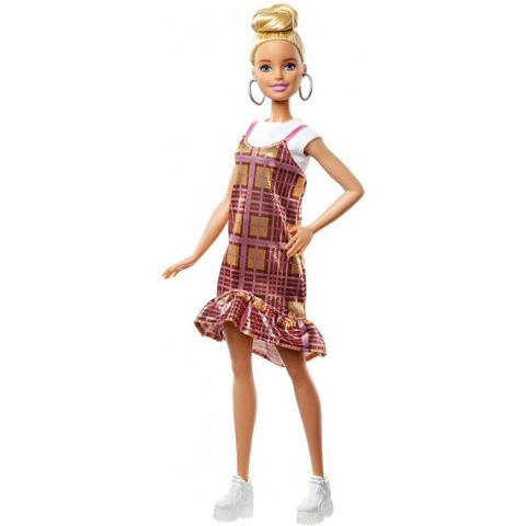 Fashionistas Κούκλα Num 142 Με Ξανθά Μαλλιά Ροζ Και Χρυσό Καρό Φόρεμα   / Barbie-Κούκλες Μόδας   