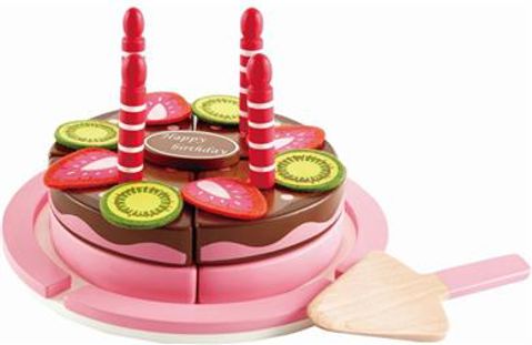 Two-tiered Birthday Cake With Candles & Greeting Card  / Wooden   
