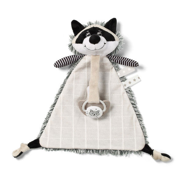 BabyOno Consolation Cloth with pacifier clip - Rocky the Raccoon 