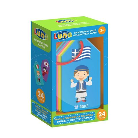 EDUCATIONAL CARDS FLAGS AND COUNTRIES OF THE WORLD 24PC LUNA   / Board Games- Educational   